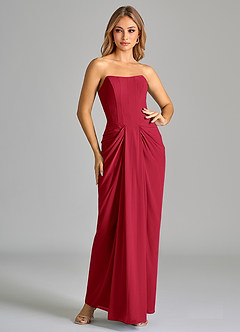 Azazie Anaïs Bridesmaid Dresses Scarlet Sheath Strapless Chiffon Dress image3