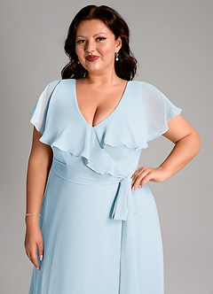 Azazie Lainey Bridesmaid Dresses Sky Blue A-Line with Pockets Chiffon Dress image13