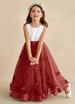 Azazie Vi Flower Girl Dresses Terracotta A-Line Sleeveless Tulle Dress image6