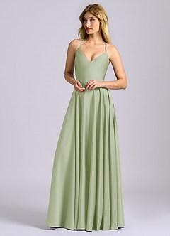 Azazie Truce Bridesmaid Dresses Dusty Sage A-Line Stretch Satin Dress image4