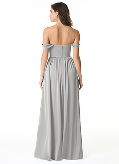Azazie Morana Final Sale Silver A-Line Off the Shoulder Stretch Satin Convertible Dress image4