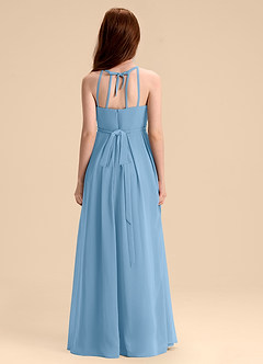 Azazie Arianthe Junior Abito A-Line in Chiffon Plissettato Blu Acciaio image5