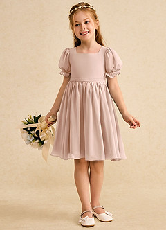 Azazie Jolie Flower Girl Dresses English Rose A-Line with Sleeves Chiffon Dress image4