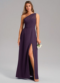 Azazie Phaedra Bridesmaid Dresses Plum A-Line One Shoulder Chiffon Dress image9