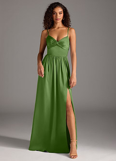 Azazie Zeya Koszorúslány ruhák Sorba áll Rakott Stretch szatén Padlóhosszúság Ruha image3