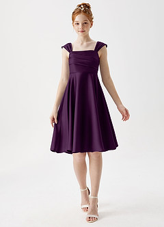 Azazie Amira Junior A-Linie Plissee Stretch-Satin Kleid Traube image1