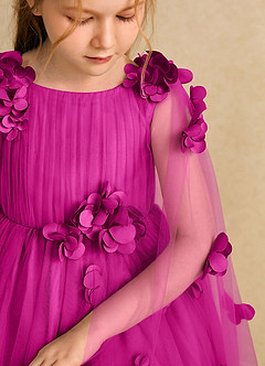Azazie Staria Flower Girl Dresses Fuchsia Ball-Gown Ruched Tulle Dress image10