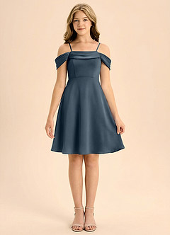 Azazie Anselie Junior A-Line Plisseret Stræk satin Mini Junior brudepige Kjole image3