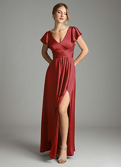 Azazie Omari Bridesmaid Dresses Pomegranate A-Line Stretch Satin Dress image1