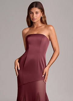 Azazie Uma 신부 들러리 드레스 인어 스트랩리스 쉬폰 바닥 길이 드레스 image2