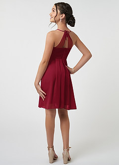 Azazie Ginny Junior Burgundy A-Line Pleated Chiffon Dress image4