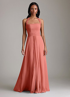 Azazie Clarisa Bridesmaid Dresses Salmon Pink A-Line Pleated Chiffon Dress image5