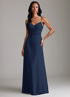 Azazie Kali Bridesmaid Dresses Dark Navy A-Line Pleated Chiffon Dress image1