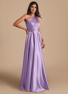 Azazie Charlize Bridesmaid Dresses Lilac A-Line One Shoulder Metallic Satin Dress image3