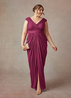 Azazie Lisolette Mother of the Bride Dresses Mulberry Sheath Pleated Mesh Dress image9