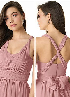 Azazie Olani Bridesmaid Dresses Dusty Rose A-Line Off the Shoulder Chiffon Convertible Dress image5