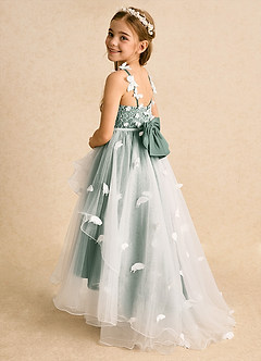 Azazie Darlina Flower Girl Dresses Ivory Eucalyptus Ball-Gown Lace Tulle Dress image8