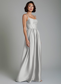 Azazie Mona Bridesmaid Dresses Silver A-Line Corset Stretch Satin Dress image5