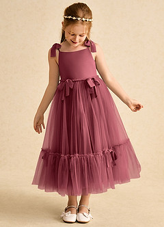 Azazie Jaci Blumenmädchenkleider A-Linie Spaghetti Riemen Chiffon Kleid Merlot image6