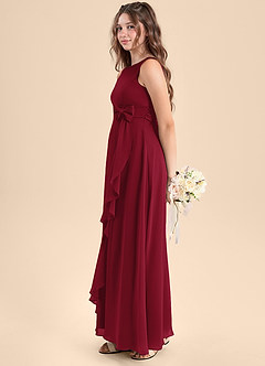 Azazie Lilenne Junior Vestido de Borgoña de Gasa de Corte en A con Lazo image4