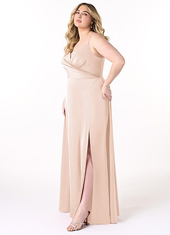 Azazie Dalilah Bridesmaid Dresses Blushing Pink A-Line V-Neck Pleated Stretch Satin Dress image8