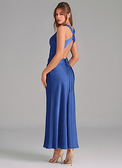 Azazie Evadne Vestidos de damas de honor Vestido de Azul Real de Satén Elástico de Corte Recto con Plisado image2