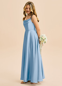 Azazie Isolde Junior Powder Blue A-Line Pleated Stretch Satin Dress image3
