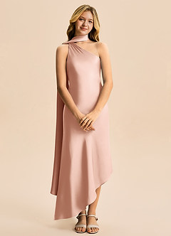 Azazie Briony Junior Etui Plissee Stretch-Satin Kleid Roségold image7