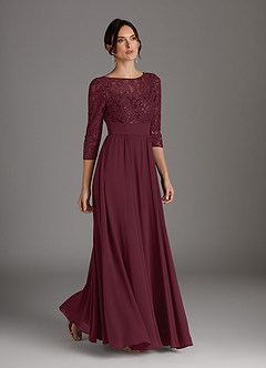 Azazie Carmena vestidos de madre de la novia Vestido de Cabernet de Gasa de Corte En A con Lentejuela image3