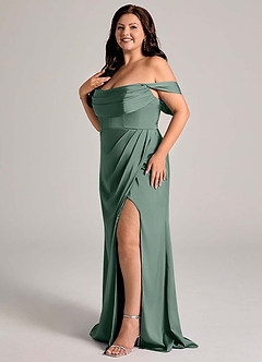 Azazie Johana Vestidos de damas de honor Vestido de Eucalipto de Satén Elástico de Corte Sirena Convertible con Vestidos sin tirantes image12