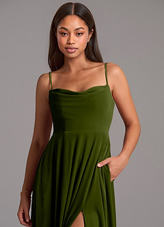 Azazie Elle Bridesmaid Dresses Olive A-Line with Pockets Velvet Dress image2