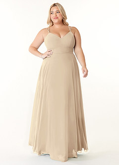Azazie Janine Bridesmaid Dresses Champagne A-Line V-Neck Chiffon Dress image6