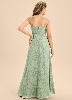 Azazie Kaylee Junior Dusty Sage A-Line with Belt Floral Burnout Dress image2