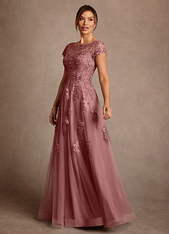 Azazie Jalinda vestidos de madre de la novia Vestido de Rosa Del Desierto de Gasa de Corte en A con Encaje image4