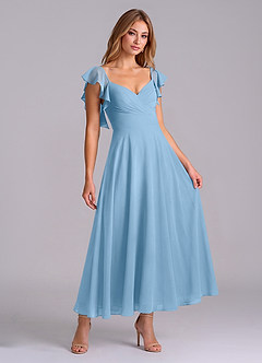 Azazie Leilani Robes de demoiselle d'honneur Robe Trapèze en Mousseline de soie Rayé Acier Bleuté image3