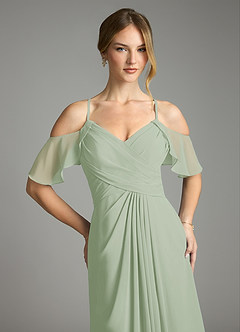 Azazie Dakota Bridesmaid Dresses Dusty Sage A-Line V-Neck Pleated Chiffon Dress image7