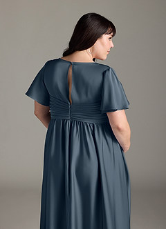 Azazie Verna Maternity Bridesmaid Dresses A-Line Ruched Stretch Satin Floor-Length Dress image10