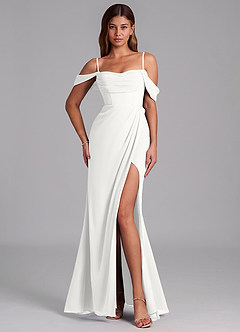 Azazie Johana Bridesmaid Dresses White Mermaid Off the Shoulder Chiffon Convertible Dress image4
