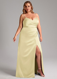 Azazie Azuree Bridesmaid Dresses Lemon Sorbet A-Line Pleated Stretch Satin Dress image12