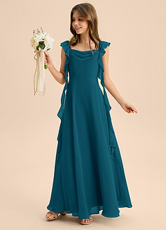 Azazie Carmin Junior Ink Blue A-Line Ruched Chiffon Dress image3