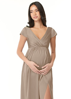 Azazie Allessia Maternity Bridesmaid Dresses A-Line Pleated Stretch Satin Floor-Length Dress image5