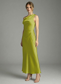 Azazie Emerson Bridesmaid Dresses Lemongrass Mermaid Off the Shoulder Stretch Satin Dress image4