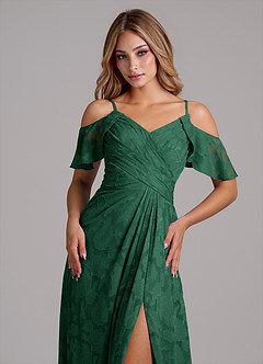 Azazie Dakota Vestidos de damas de honor Vestido de Verde Oscuro de Devorado Floral de Corte en A con Vestidos sin tirantes image3