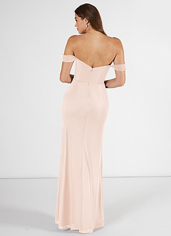 Azazie Kit Bridesmaid Dresses Blushing Pink Mermaid Off the Shoulder Mesh Dress image2