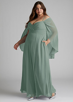 Azazie Cienna Robes de demoiselle d'honneur Robe Trapèze en Mousseline de soie Manches longues Sauge D'argent image10