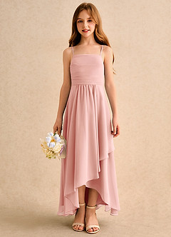 Azazie Twilight Dance Girls Formal Flower Girl Dresses Rosette A-Line Pleated Chiffon Dress image3