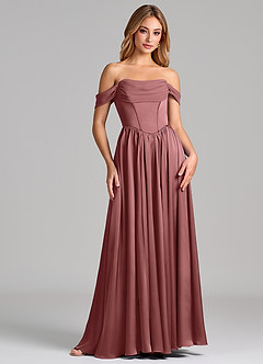 Azazie Raisa Abiti da Damigella Abito A-Line in Raso Elasticizzato a Spalla Scoperta Ametista image4