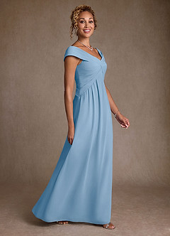 Azazie Myrtle vestidos de madre de la novia Vestido de Azul Pálido de Gasa de Corte en A con Plisado image3