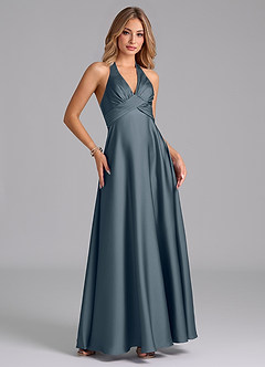 Azazie Tessie Bridesmaid Dresses Twilight A-Line Pleated Stretch Satin Dress image4