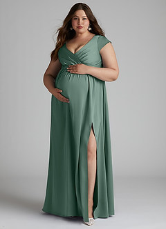 Azazie Allessia Robes de demoiselle d'honneur de maternité Robe Trapèze Plissée Longueur ras du sol Satin extensible image11